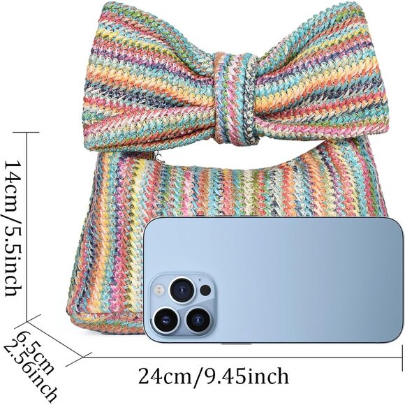 Womens Multi Fashion Clutch Bow Purses Straw Photos Party Wedding - Picture 4 of 7